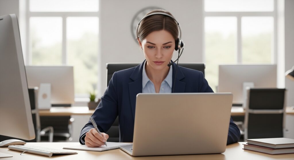 a female support agent working